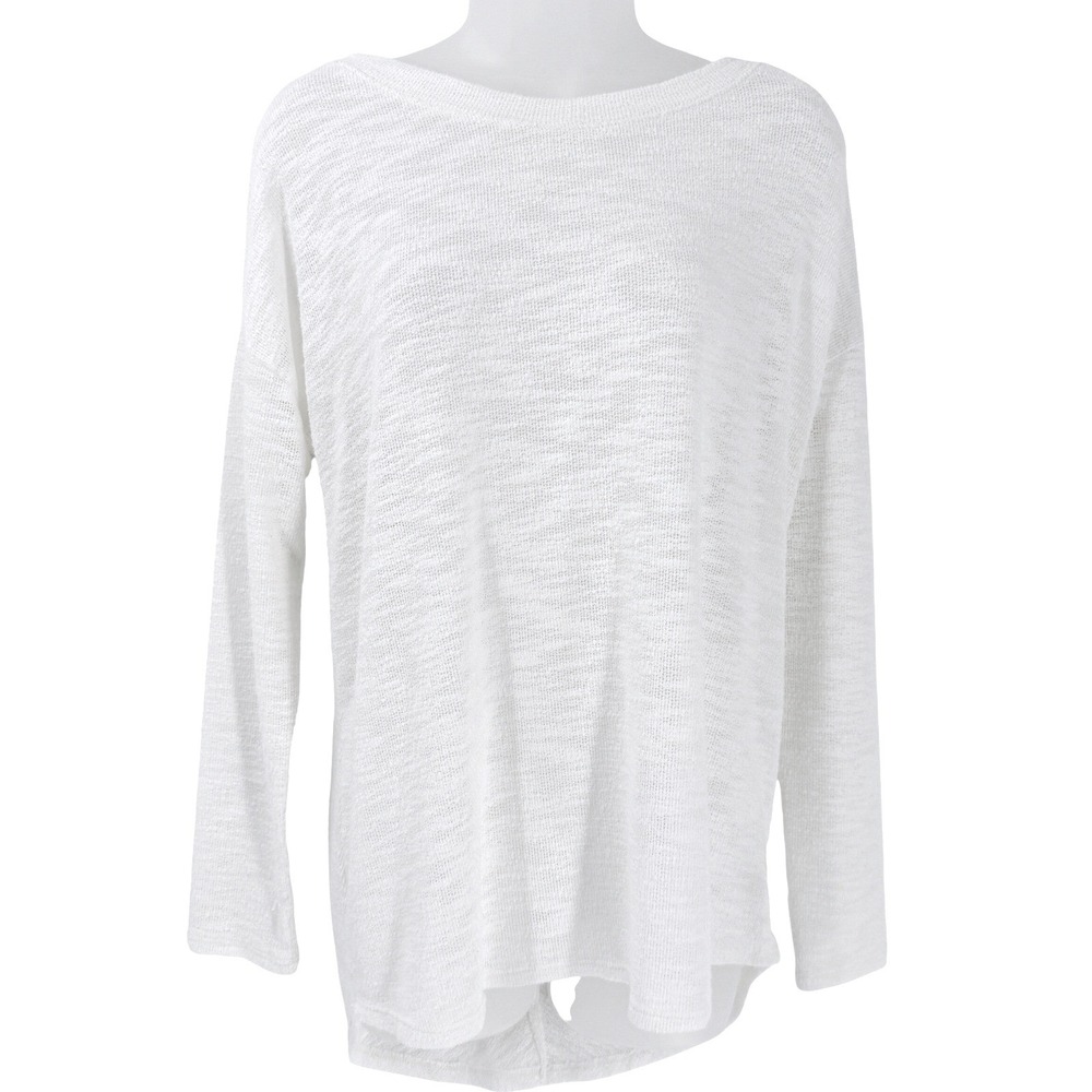 Cherish Ruched V-Back Slit Hem top Womens sz M White Beach Coastal Nautical